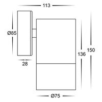 Maxi Tivah Aluminium Black TRI Colour Fixed Down Wall Pillar Lights
