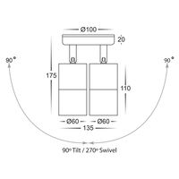 Tivah Solid Brass Graphite Coloured TRI Colour Double Adjustable Wall Pillar Lights