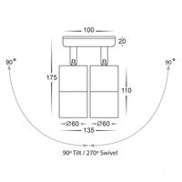 Tivah Titanium Aluminium TRI Colour Double Adjustable Wall Pillar Lights