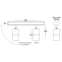 Tivah Black 2 Light TRI Colour LED Bar Lights