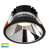 Gleam Black with Chrome Insert Tri Colour Fixed Deep LED Downlight