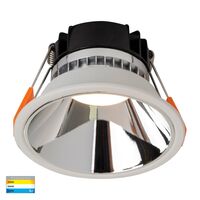 Gleam White with Chrome Insert Tri Colour Fixed Deep LED Downlight