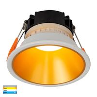 Gleam White with Gold Insert Tri Colour Fixed Deep LED Downlight