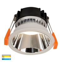 Gleam White with Chrome Insert Tri Colour Fixed Deep LED Downlight