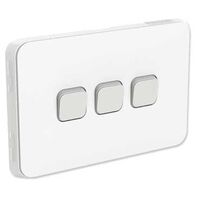 Clipsal Iconic, Flush Switch, Horizontal Mount, 3 Gang, 1-Way/2-Way, 230/240V 10AX - Vivid White