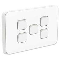 Clipsal Iconic, Flush Switch, Horizontal Mount, 5 Gang, 1-Way/2-Way, 230/240V 10AX - Vivid White