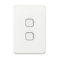 Clipsal Iconic, Flush Switch, Vertical Mount, 2 Gang, 250V, 10AX, LED - Vivid White
