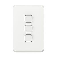 Clipsal Iconic, Flush Switch, 3 Gang, Vertical Mount, 1-Way/2-Way, 230/240V 10AX - Vivid White