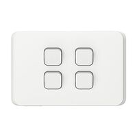 Clipsal Iconic, Flush Switch, Horizontal Mount, 4 Gang, 1-Way/2-Way, 230/240V 10AX - Vivid White