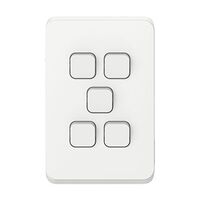 Clipsal Iconic, Flush Switch, Vertical Mount, 5 Gang, 230/240V, 10Ax1-Way/2-Way - Vivid White
