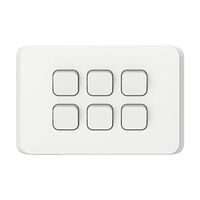 Clipsal Iconic, Flush Switch, Horizontal Mount, 6 Gang, 1-Way/2-Way, 230/240V 10AX - Vivid White