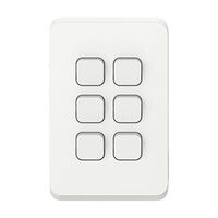 Clipsal Iconic, Flush Switch, Vertical Mount, 6 Gang, 1-Way/2-Way, 230/240V 10AX - Vivid White