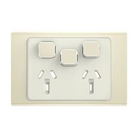 Clipsal Iconic, Styl Double Power Point Skin with 1 extra switch, Horizontal Mount, 250V, 10A - Crowne
