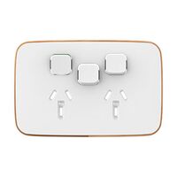 Clipsal Iconic, Essence Double Power Point Skin with 1 Extra Switch, Horizontal Mount, 250V, 10A, Clip-On - Arctic White