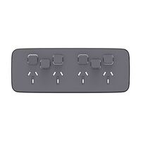 Clipsal Iconic, Essence Quad Power Point Skin with 2 extra switches, Horizontal Mount, 250V, 10A, Clip-On - Ash Grey