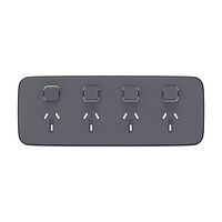 Clipsal Iconic, Essence Quad Power Point Skin, Horizontal Mount, Clip-On, 250V, 10A - Ash Grey