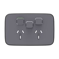 Clipsal Iconic, Essence Double Power Point Skin with 1 Extra Switch, Horizontal Mount, 250V, 10A, Clip-On - Ash Grey