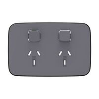 Clipsal Iconic, Essence Double Power Point Skin, Horizontal Mount, 250V, 10A, Clip-On - Ash Grey