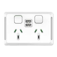 Pro Series, Twin Power Point, Horizontal Mount,1Ex2USBCHRG, Type A+A, 10A, 250V - Extra Vivid White