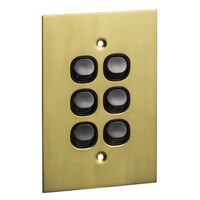 Metal Plate Series, Flush Switch, 6 Gang, 250VAC, 10A, Range, BBSL Style, Standard, Vert - Black