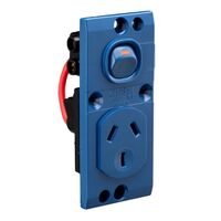 Medilec, Single Switched Socket Module - "O" Style, 10A Double Pole - Vertical - Dark Blue