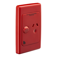Medilec, Single Switch Socket Outlet, 250V, 10A, Vertical, 2 Pole - Red