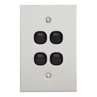Metal Plate Series, Flush Switch, 4 Gang, 250VAC, 10A, Range, BSL Style, Standard, Vert - Black