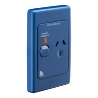 Medilec, Single Switch Socket Outlet, 250V, 10A, Vertical, Indicator - Dark Blue