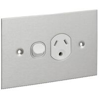 Metal Plate Series, Switched Socket Single, Bsl Round Earth - White Electric