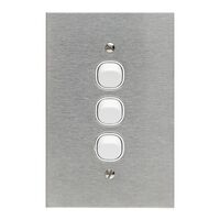 Metal Plate Series, Flush Switch, 3 Gang, 250VAC, 10A, Range, BSL Style, Standard, Vert - Black