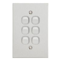 Metal Plate Series, Flush Switch, 6 Gang, 250VAC, 10A, Range, BSL Style, Standard, Vert - Black