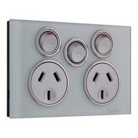 Saturn Series, Twin Switched Socket Outlet, 250V, 10A with Extra Switch - Ocean Mist