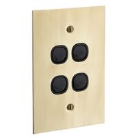 Metal Plate Series, Flush Switch, 4 Gang, 250VAC, 10A, Range, BBSL Style, Standard, Vert - Black