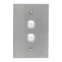 Metal Plate Series, Flush Switch, 2 Gang, 250VAC, 10A, Range, BSL Style, Standard, Vert - Black