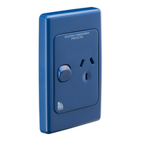 Medilec, Single Switch Socket Outlet, 250V, 10A, Vertical, 2 Pole - Dark Blue