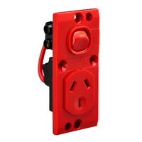 Medilec, Single Switched Socket Module - "O" Style, 10A Double Pole - Vertical - Red