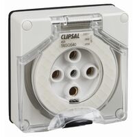 Clipsal - 56 Series, Socket Outlet, Surface 5 PIN Round 40A Less Enclosure - Grey