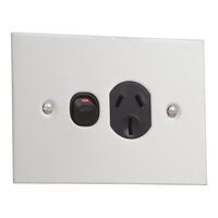 Metal Plate Series, Switched Socket Single, Bsl Style Stainless Steel - Black