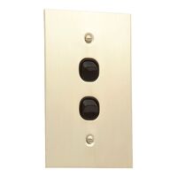 Metal Plate Series, Flush Switch, 2 Gang, 250VAC, 10A, Range, BBSL Style, Standard, Vert - Black