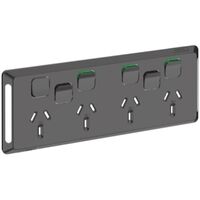Pro Series, Quad Power Point Skin with 2 extra switches, Horizontal Mount, 250V, 10A, Clip-On - Black