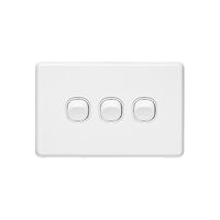 Classic C2000 Series, Flush Switch, 3 Gang, 250VAC, 10A, Standard, Horizontal - White Electric