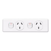 Classic C2000 Series, Switched Socket Outlet, Twin, 250V, 10A, Skirt Mount, 2 Pole - White Electric