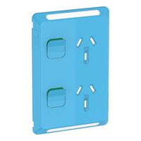 Pro Series, Twin Power Point Skin, Vertical Mount, 250V, 10A, Clip-On - Dark Blue