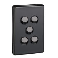 Classic C2000 Series, Flush Switch, 5 Gang, 250VAC, 10A, Standard, Vertical - Black