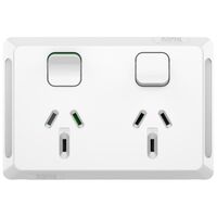 Pro Series, Twin Power Point, Double Pole, Horizontal Mount, 250V, 10A - Extra Vivid White