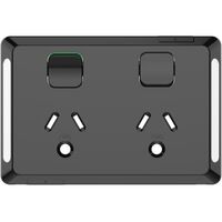 Pro Series, Twin Power Point Skin, Horizontal Mount, Round Earth, 250V, 10A, Clip-On - Black