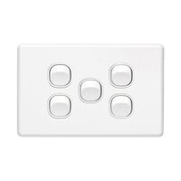 Classic C2000 Series, Flush Switch, 5 Gang, 250VAC, 10A, Standard, Horizontal - White Electric