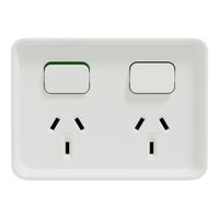 Clipsal Iconic Outdoor, Twin Switched Socket Outlet, Horizontal, 10A, 250V - Extra Vivid White