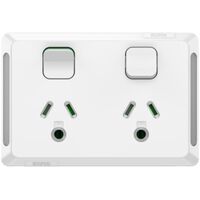 Pro Series, Twin Power Point, Horizontal Mount, Round Earth, 250V, 10A - Extra Vivid White