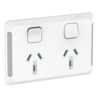 Pro Series, Twin Power Point, Horizontal Mount, 250V, 10A - Extra Vivid White
